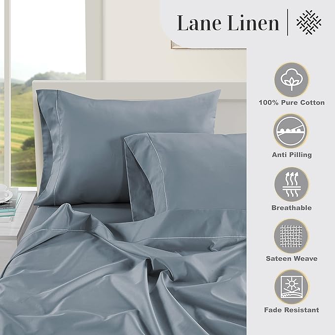 LANE LINEN Luxury 100% Egyptian Cotton Bed Sheets - 1000 Thread Count 4-Piece French Blue Full Set Bedding Sateen Weave 16" Deep Pocket (Fits Upto 17" Mattress) - LeafyLoom