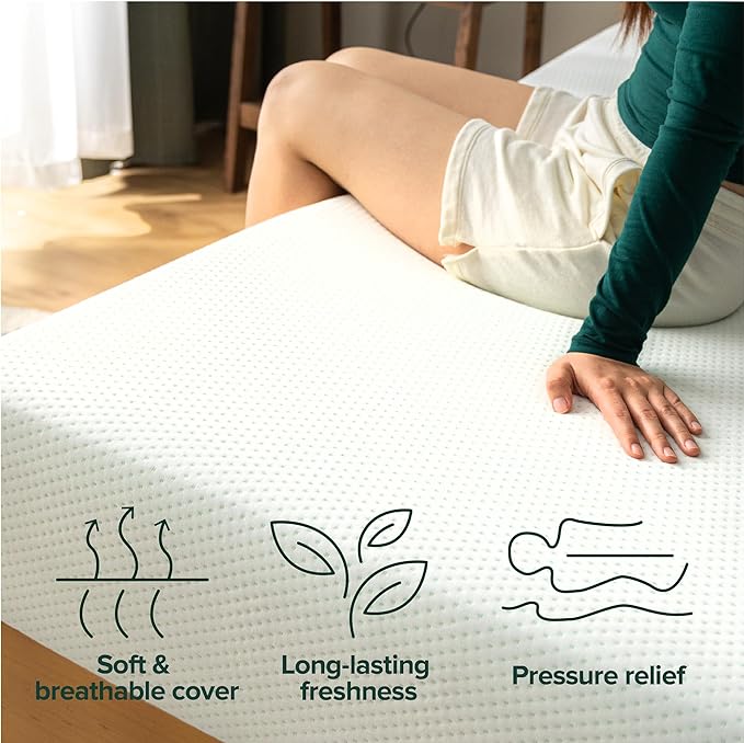 ZINUS 8 Inch Green Tea Memory Foam Mattress [New Version], Twin, Fiberglass free, Medium Firm Feel, Zoned Pressure Relief, Certified Safe Foams & Fabric, Mattress in A Box - LeafyLoom