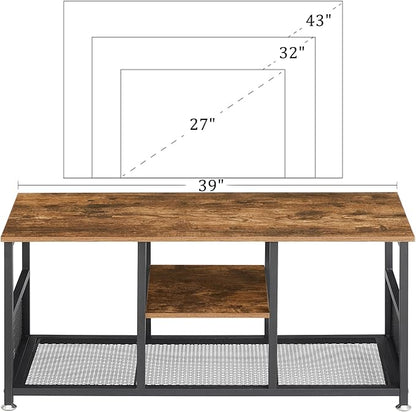 VECELO Industrial 39" TV Stand,3-Tier Console Table, Media Entertainment Center for 47 Inches Television, for Living Room Bedroom, Rustic Brown - LeafyLoom