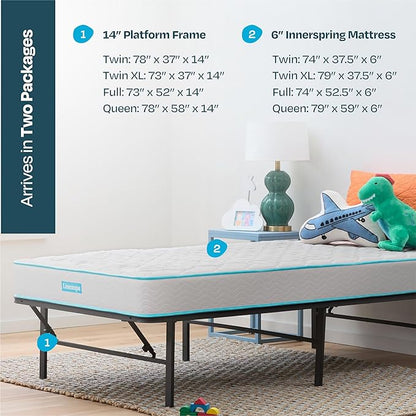 Linenspa 6-Inch Innerspring Mattress - Full + 14-Inch Folding Platform Bed Frame - LeafyLoom