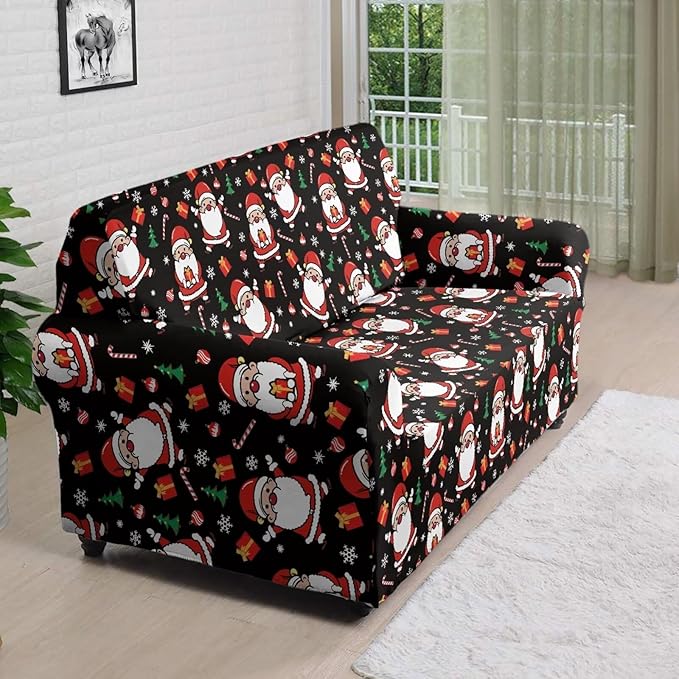 FKELYI Christmas Decorations Indoor Easy Going Stretch Sofa Slipcover Santa Claus Sofa Couch Cover Comfortable Furniture Protector L FKELYI