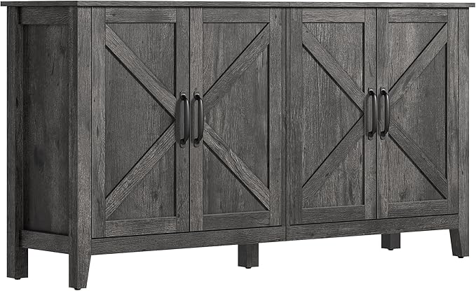 VASAGLE Buffet Storage Cabinet, 15.7" D x 59" W x 31.5" H Credenza Sideboard Table, Kitchen Cupboard with Adjustable Shelves for Living, Dining Room, Entryway, Charcoal Gray ULSC381T04 - LeafyLoom