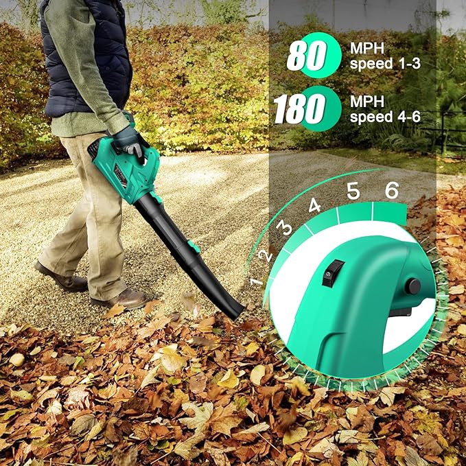 Leaf Blower - 320CFM 180MPH 21V Leaf Blower Cordless with 2 X 5.0 Ah Battery & Charger, Electric Leaf Blower Battery Powered Leaf Blower Lightweight for Snow Blowing & Lawn Care Yard Cleaning - LeafyLoom