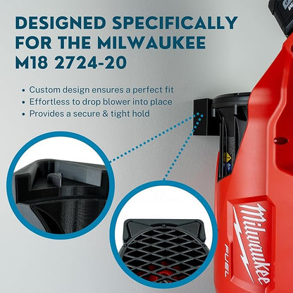 Wall Mount for Milwaukee M18 Fuel Leaf Blower | Compatible with Models 2724-20 and 2724-21 | Heavy Duty Hanger Hook Holder for Garage & Shed Organization | Mounting Bracket for Storage (Black) - LeafyLoom