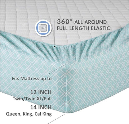 Comfort Spaces Cotton Flannel Breathable Warm Deep Pocket Sheets with Pillow Case Bedding, Full, Aqua Geo 4 Piece - LeafyLoom