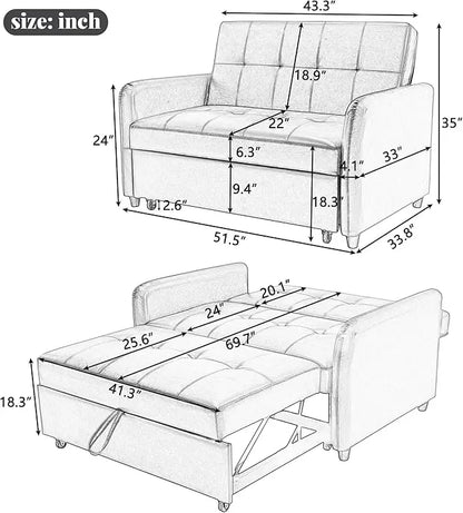 3 in 1 Convertible Sleeper Sofa, Modern Faux Leather Futon Loveseat Couch Pullout Dual USB Ports and Pillows, Love Seat Lounge Sofá Bed for Living Room Small Space, Brown 51.5" - LeafyLoom