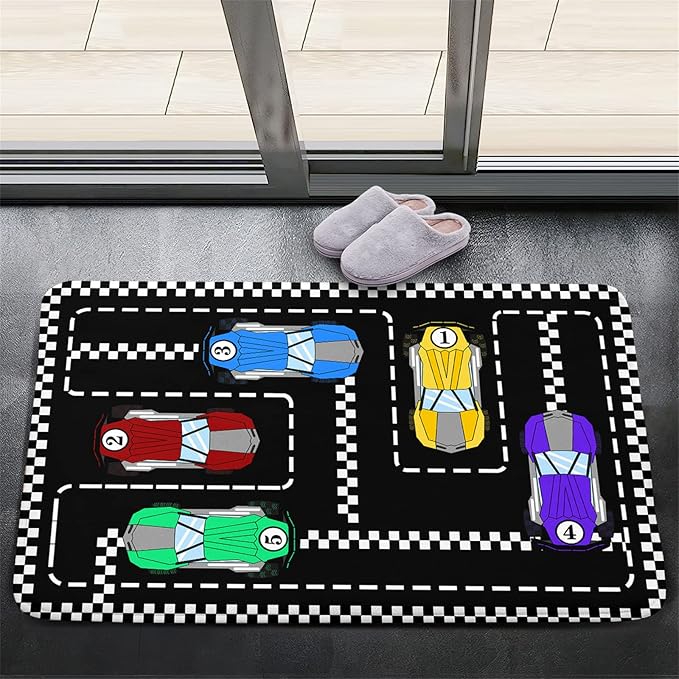 Car Rug Race Car Rug Car Track Rugs for Boys Race Track Carpet Race Car Track Rug Car Rug for Boys Room Car Rug Play Mat Car Carpet for Kids Rugs for Boys Bedroom,Black 2'×3' - LeafyLoom