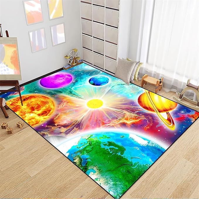 Space Rug for Boys Room - Solar System Rugs for Boys Bedroom Outer Space Area Rug for Boys Bedroom Kids Rugs for Playroom Galaxy Area Rugs for Kids Bedroom Space Rug Living Room,5'×7' - LeafyLoom