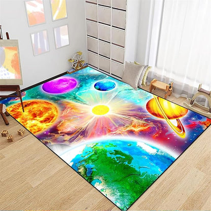 Space Rug for Boys Room - Solar System Rugs for Boys Bedroom Outer Space Area Rug for Boys Bedroom Kids Rugs for Playroom Galaxy Area Rugs for Kids Bedroom Space Rug Living Room,3'×4' - LeafyLoom