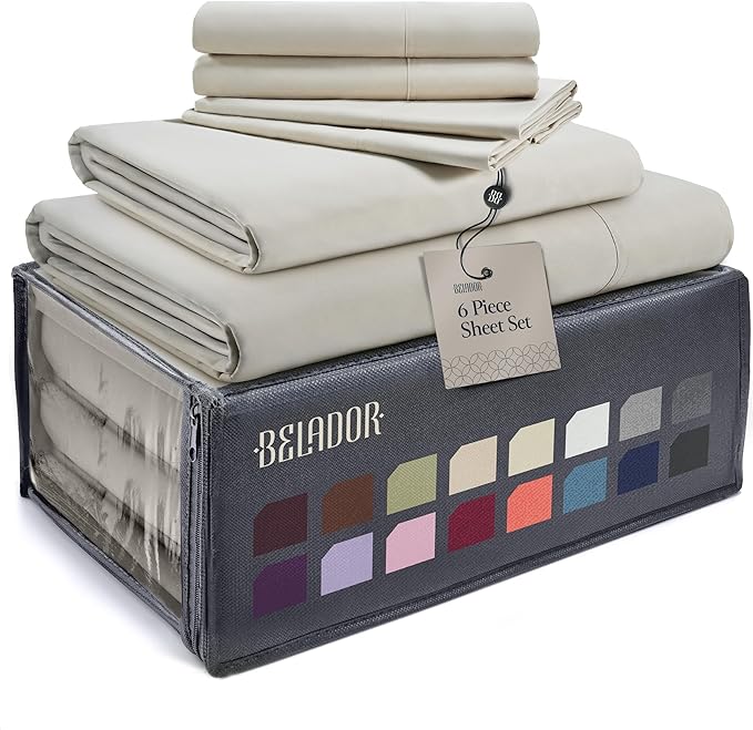 BELADOR Silky Soft Cali King Sheet Set - Luxury 6 Piece Bed Sheets for California King Size Bed Secure-Fit Deep Pocket Sheets with Elastic, Breathable Hotel Sheets & Pillowcase Set, Wrinkle Free - LeafyLoom