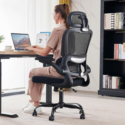 Office Chair Ergonomic Desk Chair, 330 LBS Home Mesh Office Desk Chairs with Wheels, Comfortable Gaming Chair, High Back Office Chair for Long Hours, Office Chair for Study and Work (Black) - LeafyLoom