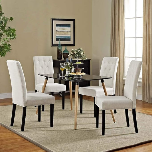 Modway Confer Modern Tufted Upholstered Fabric Parsons Four Kitchen and Dining Room Chairs in Beige - LeafyLoom