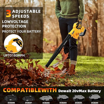 Leaf Blower Cordless for Dewalt Battery: 2-in-1 Portable Leaf Blower & Vacuum Cleaner for Dewalt 20V Max Battery, with Brushless Motor for Lawn Care/Dust/Pet Hair (Battery Not Included) - LeafyLoom