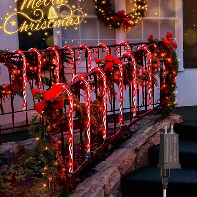 AOSEA Christmas Candy Cane Lights, Upgraded 80 Red LEDs Christmas Decorations Outdoor&Indoor, 10 Pack Waterproof Christmas Lights with 8 Lighting Modes for Pathway, Yard, Walkway, Lawn, Garden Decor AOSEA