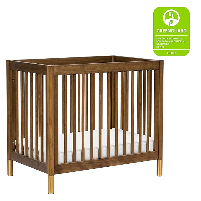 babyletto Gelato 4-in-1 Convertible Mini Crib in Natural Walnut and Brushed Gold Feet, Greenguard Gold Certified - LeafyLoom