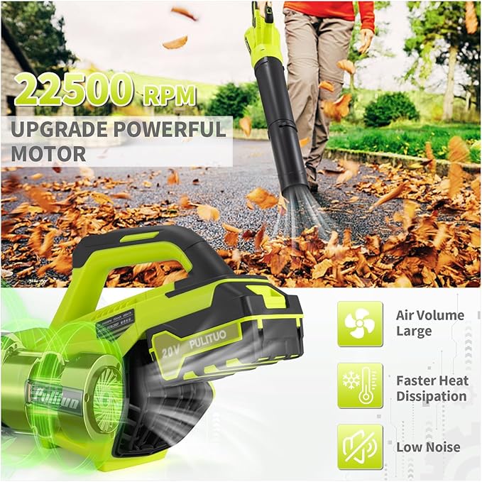 Leaf Blower 20V Leaf Blower Cordless with 4.0Ah Battery and Charger, High Power 400 CFM Electric Leaf Blower, Lightweight Handheld Cordless Blower for Lawn Care Yard Patio Garden Leaves Snow (Green) - LeafyLoom