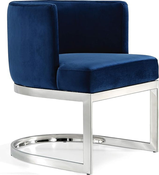 Meridian Furniture Gianna Collection Modern | Contemporary Velvet Upholstered Dining Chair with Polished Chrome Metal Frame, 24" W x 22" D x 29.5" H, Navy - LeafyLoom