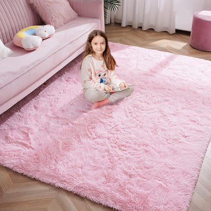 Softlife Ultra Soft Fluffy Area Rugs for Bedroom, Girls and Boys Room Kids Room Nursery Rug, 4 x 5.3 Feet Pink Shaggy Fur Indoor Plush Modern Floor Carpet for Living Room Christmas Decor - LeafyLoom