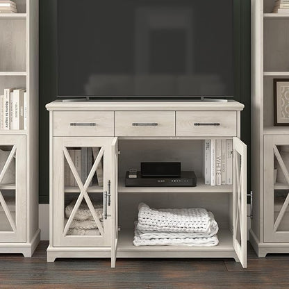 Bush Furniture Lennox Farmhouse Stand for 65 Inch TV | Living Room Entertainment Center with Storage, 46W, Linen White Oak - LeafyLoom