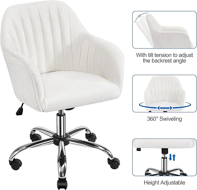 Yaheetech Office Desk Chair Height Adjustable Task Chairs Modern Office Chair Makeup Chair 360° Swivel Computer Chair Mid Back Chair Living Room Chairs with Arms&Stainless Base Accent Ivory - LeafyLoom