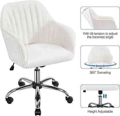 Yaheetech Office Desk Chair Height Adjustable Task Chairs Modern Office Chair Makeup Chair 360° Swivel Computer Chair Mid Back Chair Living Room Chairs with Arms&Stainless Base Accent Ivory - LeafyLoom