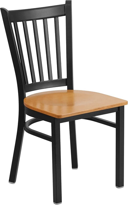 Flash Furniture HERCULES Series Black Vertical Back Metal Restaurant Chair - Natural Wood Seat - LeafyLoom