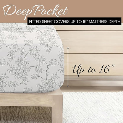 Linen Market 4 Piece King Bedding Sheet Set (Vines Gray) - Sleep Better Than Ever with These Ultra-Soft & Cooling Bed Sheets for Your King Size Bed - Deep Pocket Fits 16" Mattress - LeafyLoom