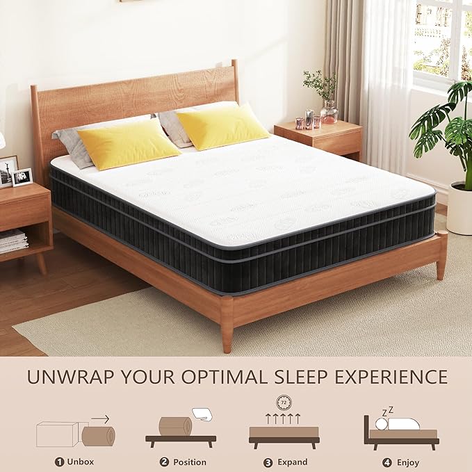 12 inch Queen Mattress, Cooling-Gel Memory Foam and Pocket Spring Hybrid Mattress, Medium Firm Feel, Queen Bed Mattress in a Box, CertiPUR-US Certified, Queen Size Mattress - LeafyLoom