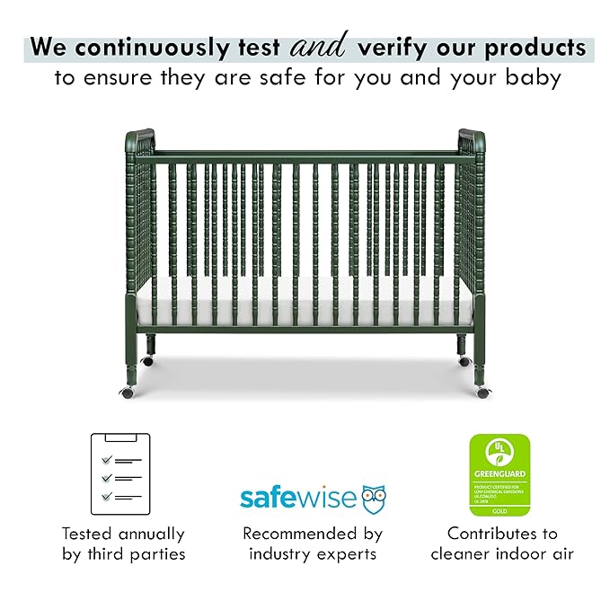 DaVinci Jenny Lind 3-in-1 Convertible Crib in Forest Green, Removable Wheels, Greenguard Gold - LeafyLoom