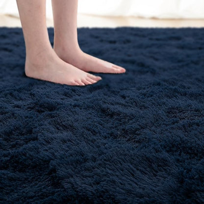 Softlife Rug for Bedroom 3x5 Feet Area Rug for Living Room Super Soft Shaggy Rugs for Kids Room Fluffy Fuzzy Carpets Long Plush Bedside Rug Nursery Christmas Home Decoration for Boys Girls, Navy Blue - LeafyLoom