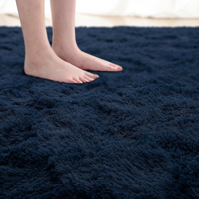 Softlife Rug for Bedroom 4x5.3 Feet Area Rug for Living Room Soft Shaggy Rugs for Kids Room Fluffy Fuzzy Carpet Long Plush Bedside Rug Nursery Christmas Home Christmas Decor for Boys Girls, Navy Blue - LeafyLoom