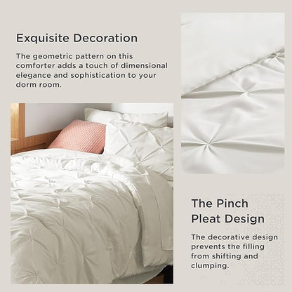 Bedsure Twin XL Comforter Set - Extra Long 5 Pieces Dorm Bedding Sets, Pinch Pleat Ivory Bed in a Bag with Comforter, Sheets, Pillowcase & Sham - LeafyLoom