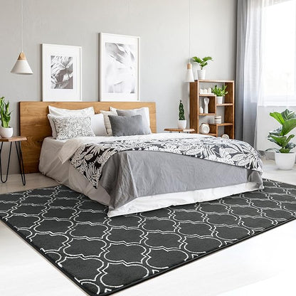 Chicrug Shag Geometric Modern Area Rug for Bedroom, 5x7 Feet Memory Foam Indoor Carpet, Fluffy Rug for Living room Bedside Room Decor for Family Girls Kids Nursery Play Mat, Dark Grey/White - LeafyLoom