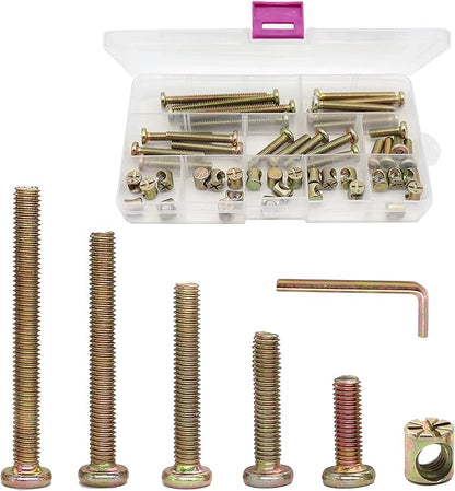 Crib Bolts Replacement Kit, cSeao 50pcs Zinc Plated M6 Socket Cap Screws Barrel Nuts for Crib Cot Chairs Furniture Bed, M6x15mm/25mm/35mm/45mm/55mm - LeafyLoom