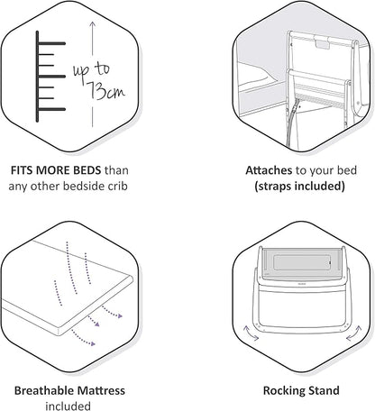 SnuzPod4, Bassinet Bedside Sleeper - Comfortable Baby Crib and Bed, 3D Breathable Mattress, Fits Bed with Adjustable Max. Height of 28.5”, Machine Washable Mesh Liner (White) - LeafyLoom