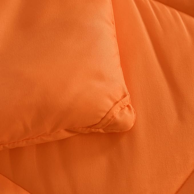 NTBAY Twin Comforter Set with Sheets, 5 Pieces Soft and Breathable Twin Bedding Set, Twin Bed in a Bag, Down Alternative Comforter Set Solid Color All Season, Kids Bedding Set, Orange - LeafyLoom