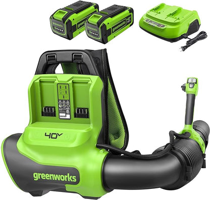 Greenworks 40V (175 MPH / 710 CFM) Dual Port Cordless Brushless Backpack Leaf Blower, (2) 8.0Ah Battery and Charger Included - LeafyLoom