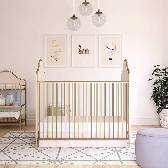 Little Seeds Piper Upholstered Metal Crib, Gold - LeafyLoom