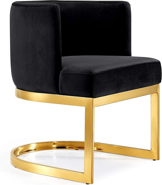 Meridian Furniture Gianna Collection Modern | Contemporary Velvet Upholstered Dining Chair with Polished Gold Metal Frame, 24" W x 22" D x 29.5" H, Black - LeafyLoom