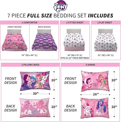 Franco Kids Bedding Super Soft Comforter and Sheet Set with Sham, 7 Piece Full Size, My Little Pony - LeafyLoom