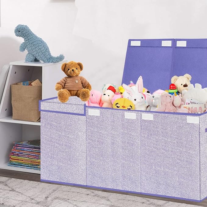 Toy Storage Box for Kids,Extra Large Toy Box Chest with Lids,Foldable Toy Organizers and Storage Bins with Handles for Nursery,Home,Office 35.8"x12.6"x16"(Purple) - LeafyLoom