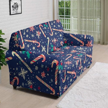 FKELYI Christmas Easy Going Stretch Sofa Slipcover Blue Candy Cane Furniture Protector Easy Going Stretch Sofa Slipcovers with Elastic Bottom L FKELYI