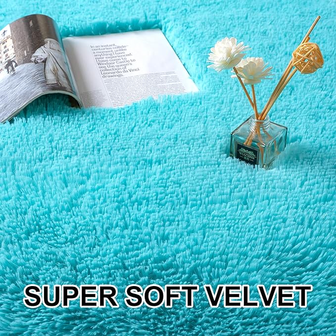 Merelax Soft Shaggy Rug for Kids Bedroom, Oval 2.6'x5.3' Teal Plush Fluffy Carpets for Living Room, Furry Carpet for Teen Girls Room, Anti-skid Fuzzy Comfy Rug for Nursery Decor Cute Baby Play Mat - LeafyLoom