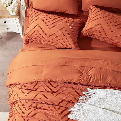 Anluoer Full Comforter Set, Burnt Orange Tufted Bed in a Bag 7 Pieces with comforters and sheets, All Season Bedding Sets with 1 Comforter, 2 PillowShams, 2 Pillowcases, 1 Flat Sheet, 1 Fitted Sheet - LeafyLoom