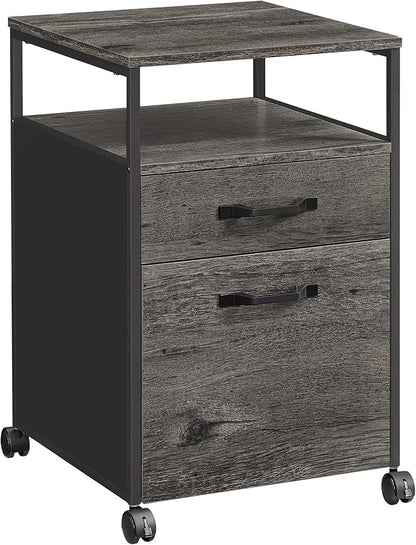 VASAGLE File Cabinet, Mobile Filing Cabinet with Wheels, 2 Drawers, Open Shelf, for A4, Letter Size, Hanging File Folders, Charcoal Gray and Black UOFC071B04 - LeafyLoom