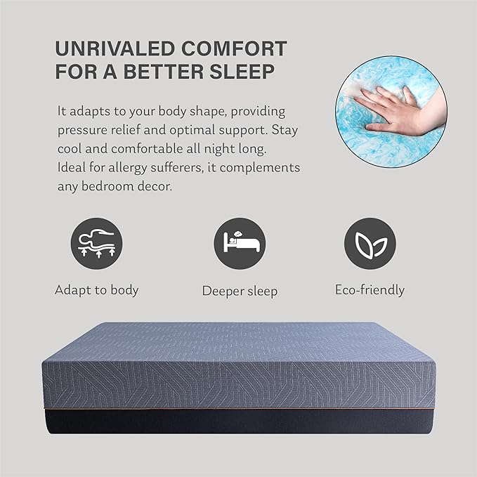 EGOHOME 14 Inch Full Mattress, Copper Gel Memory Foam Mattress for Pain Relief, Therapeutic Mattress in a Box, CertiPUR-US Certified, Fiberglass Free Medium Mattress, Black - LeafyLoom