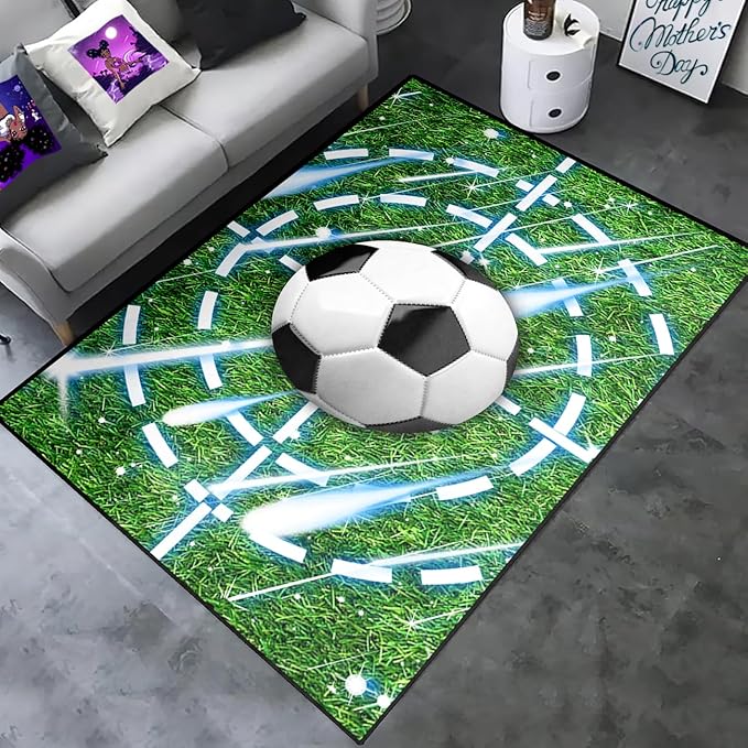 Football Rug for Boys Room - Football Rugs for Boys Bedroom Soccer Rug for Boys Room Kids Football Rug Sports Rug for Boys Room Football Area Rug for Living Room Playroom Floor Mat 3'×5' - LeafyLoom