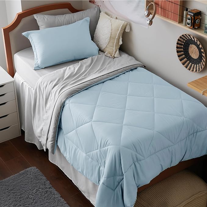 Bedsure Sky Blue Twin XL Comforter Set - 5 Pieces Reversible Twin XL Bed in a Bag Twin XL Bed Set with Comforters, Sheets, Pillowcase & Sham, Twin XL Bedding Sets - LeafyLoom