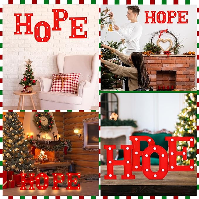 VIHOSE Christmas LED Letter Lights Sign Table Decoration Christmas Light up Letters Battery Powered Letter for Home Bar Christmas Party Bedroom Tabletop Decoration Gift (Hope) VIHOSE