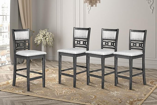 New Classic Furniture Gia Counter Dining Chair (Set of Four), Light Gray Fabric Upholstered Seat & Back Rest, Gray - LeafyLoom